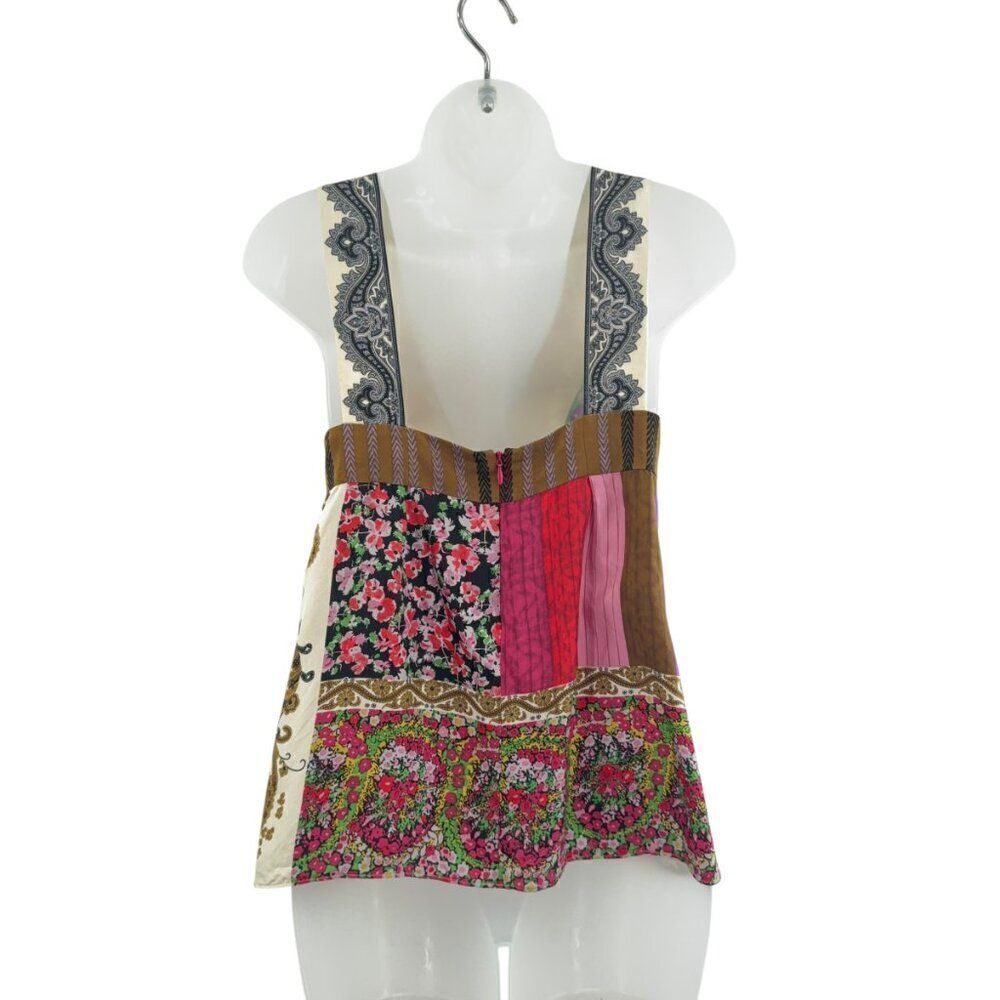 Etro Babydoll tank Top 100% Silk Patchwork Multicolor Back Zip Size 38 - Picture 6 of 11